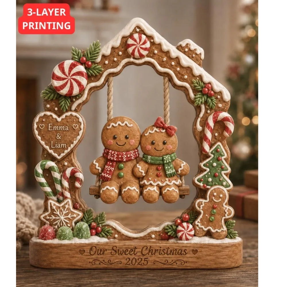 Our Sweet Christmas Custom Gingerbread Couple Layer Wooden Plaque, Personalized Wedding Christmas Wooden Block WD0946