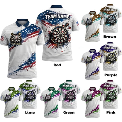 Custom US Flag White Red Blue Darts Men Polo Shirt, Custom Team Patriotic Darts Shirts DZ0086