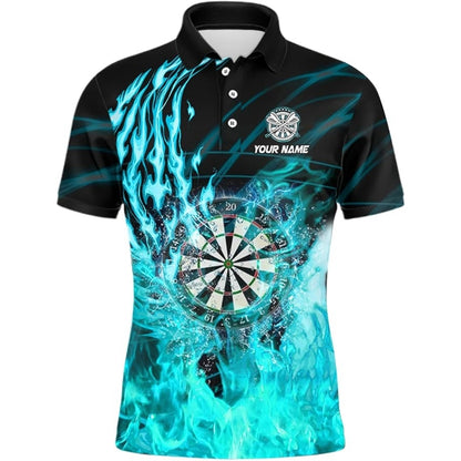 Custom Cyan Flame Darts Polo Shirt For Men, Custom Flame Darts Team Shirts DZ0004