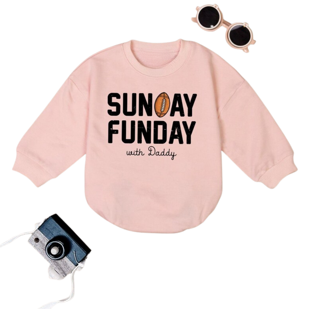 Sunday Funday With Daddy Baby Romper Sweater, Baby Football Lover Romper Sweatshirt BB0225