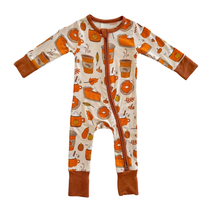 Pumpkin Latte Fall Baby Convertible Zippy Romper, Pumpkin Baby Romper Convertible BB0911
