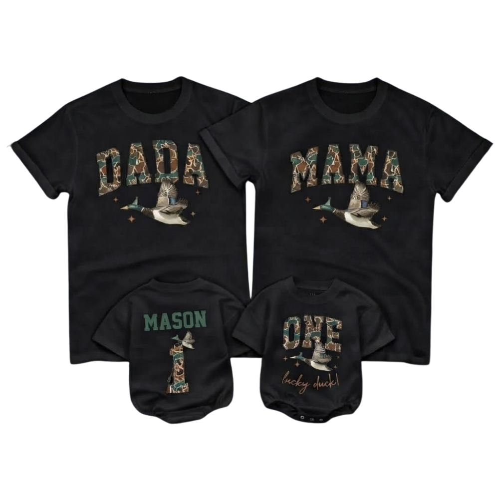 One Happy Duck Custom Mallard Hunting Birthday Family Matching T Shirt, Custom First Birthday Hunting Family Shirts ET1516