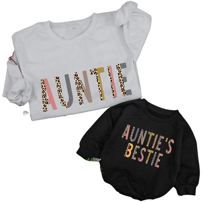 Auntie And Auntie's Bestie Leopard Sweatshirt, Matching Aunt And Niece Sweatshirts ET1563