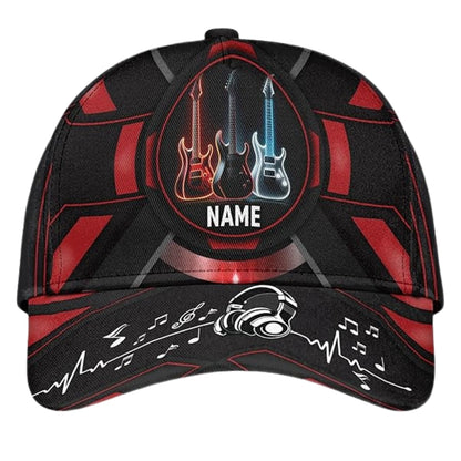 Custom Name Guitar Baseball Cap Black Red, Personalized Guitar Lover Cap CP0467