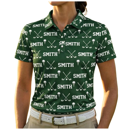 Custom Green Matching Men And Women Golf Polo Shirt With Name, Custom Couple Matching Golf Shirts GE0561