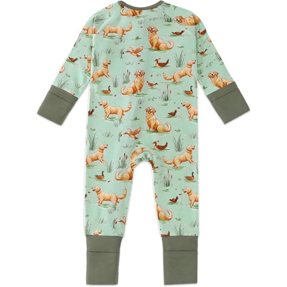 Golden Retriever Baby Convertible Zippy Romper Mint, Golden Retriever Dog Lover Baby Romper BB0383
