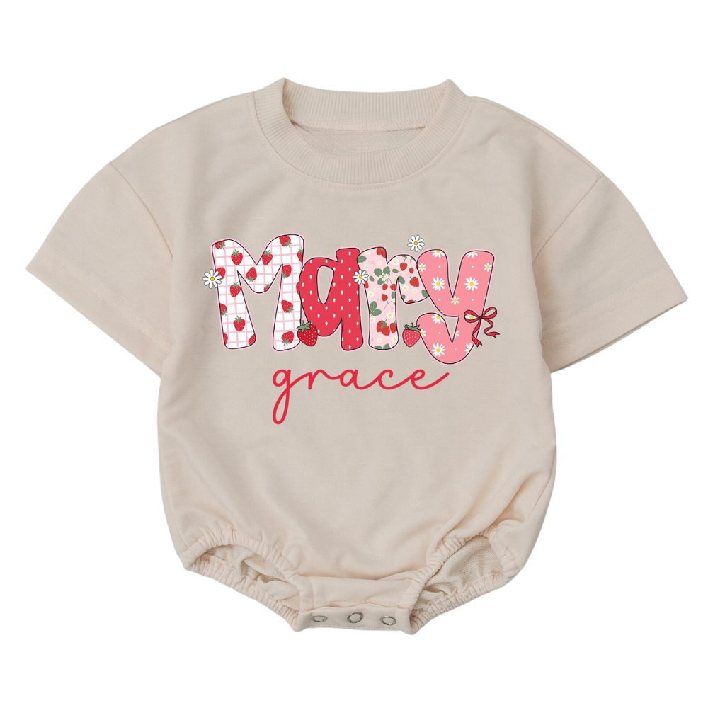 Custom Name Cute Strawberry Baby T Shirt Onesie, Personalized Strawberry Baby Onesie BB0045