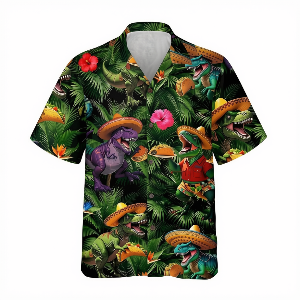 Dinosaur Taco Tropical Mens Hawaiian Shirt, Dinosaur Mexican Hawaiian Shirt HE0673