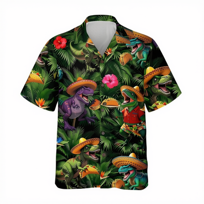 Dinosaur Taco Tropical Mens Hawaiian Shirt, Dinosaur Mexican Hawaiian Shirt HE0673