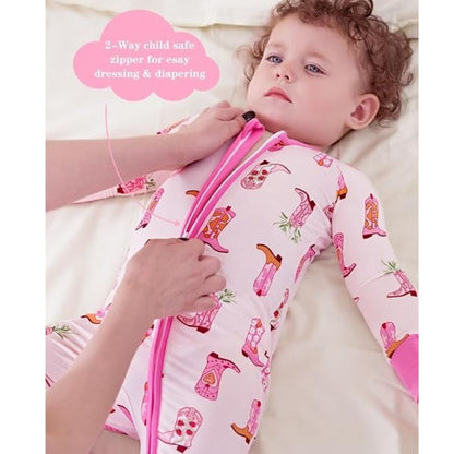 Pink Boots Cowgirl Baby Zipper Convertible Romper, Cowgirl Western Convertible Romper For Baby BB0324