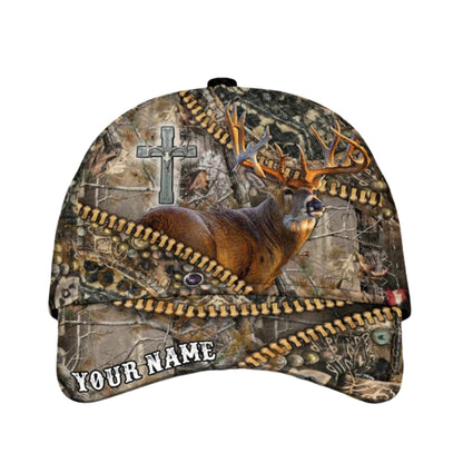 Custom Deer Cross Zipper 3D Printed Baseball Cap, Custom Deer Hunting Cap Hat CP0444