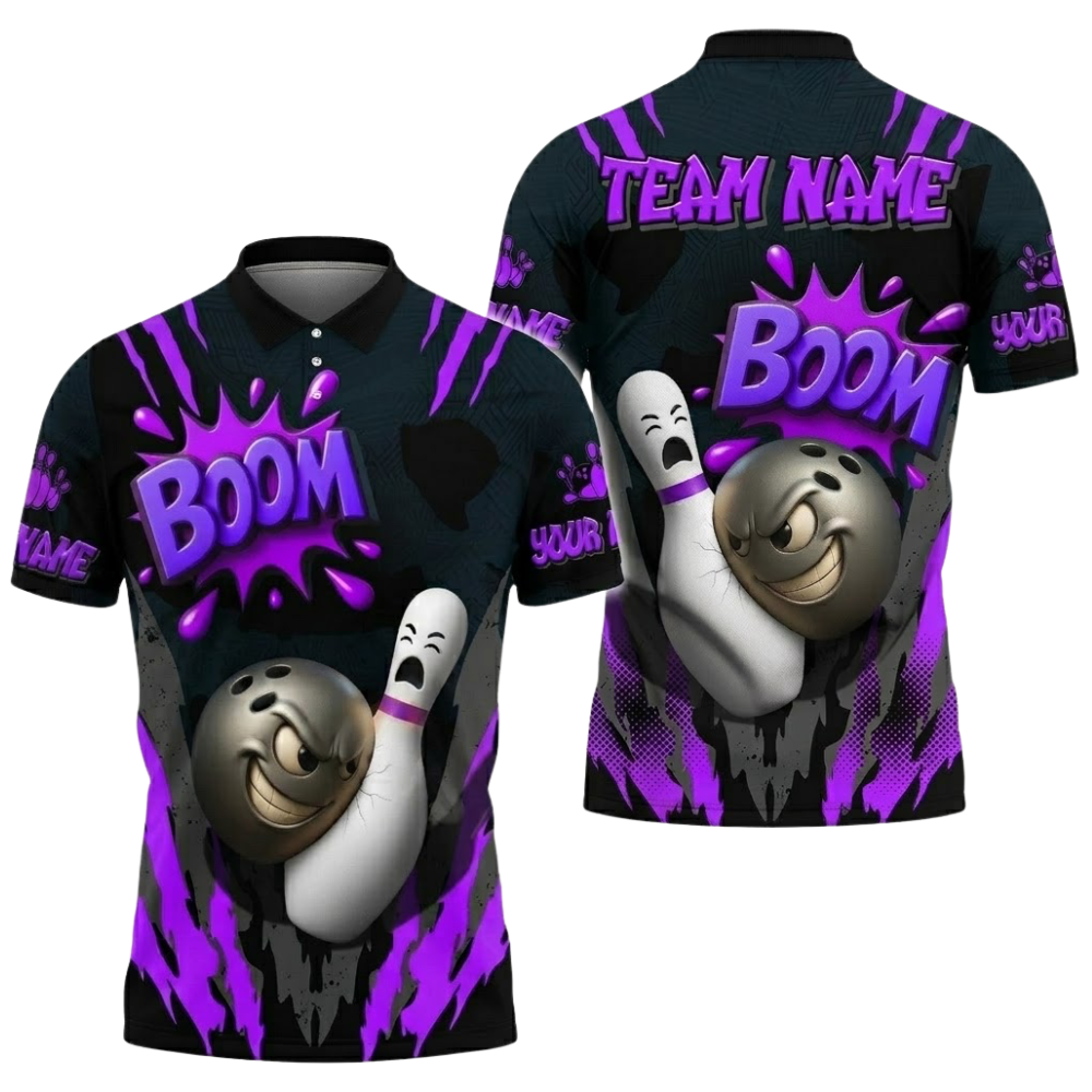 Custom Funny Ball And Pins Mens Bowling Polo Shirt, Custom Funny Bowling Team Shirts Black Red BZ0510