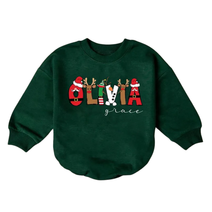 Custom Name Christmas Baby Romper Sweatshirt, Personalised Christmas Baby Romper BB0011