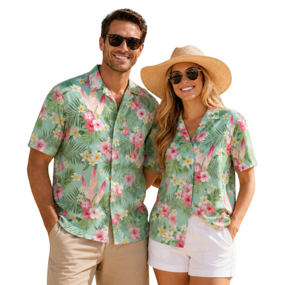 Tropical Pink Green Family Hawaiian Shirt, Matching Tropical Family Shirts ET1217