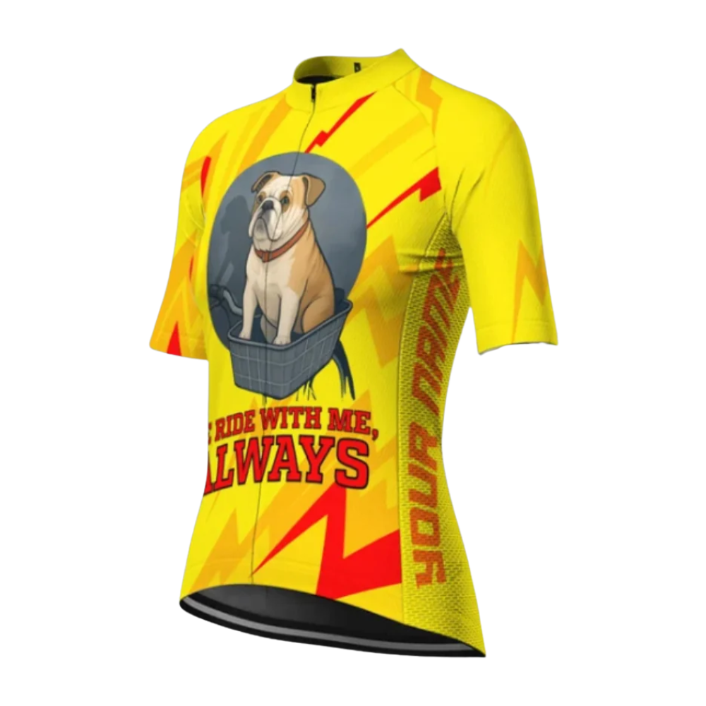 He Ride With Me Always Custom Bulldog Cycling Short Sleeve Jersey For Laides, Custom Bulldog Cycling Jersey CG0881