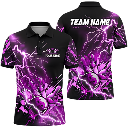 Custom Thunder Lightning Purple Bowling Mens Polo Shirt, Custom Thunder Bowling Team Shirt BZ0876