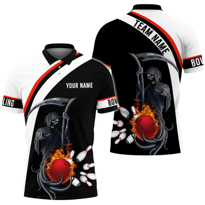 Skull Reaper Custom Mens Bowling Polo Shirt, Custom Skull Team Bowling Shirts BZ0614