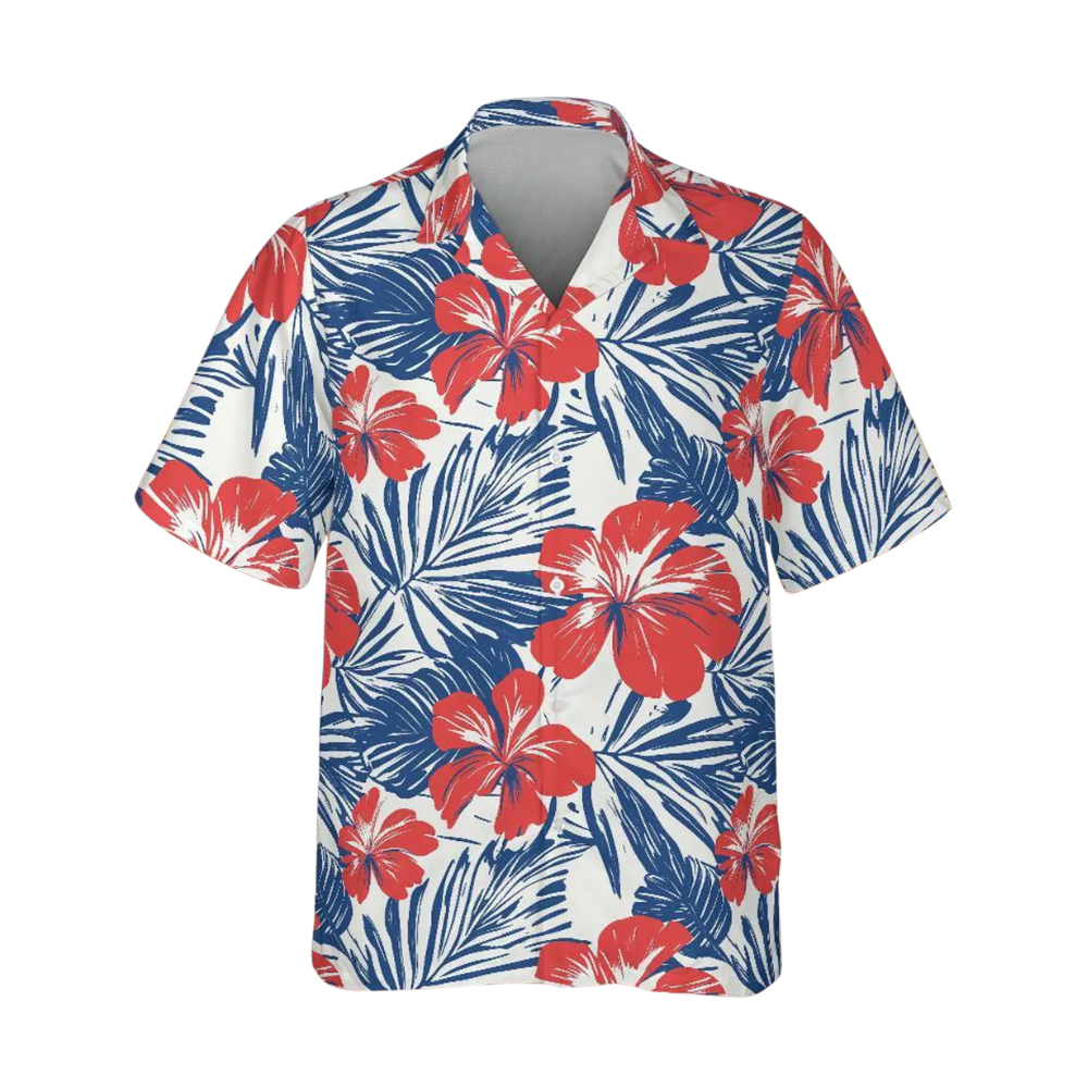 Hibiscus Red White Blue Hawaiian Shirt For Men Women, Tropical Hibiscus Hawaiian Shirt HE0382