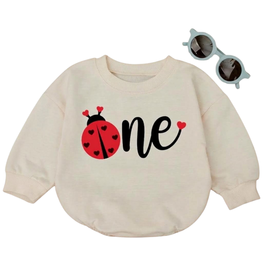 One Ladybug Baby Romper Sweatshirt, Ladybug First Birthday Romper Sweatshirt Baby BB0545