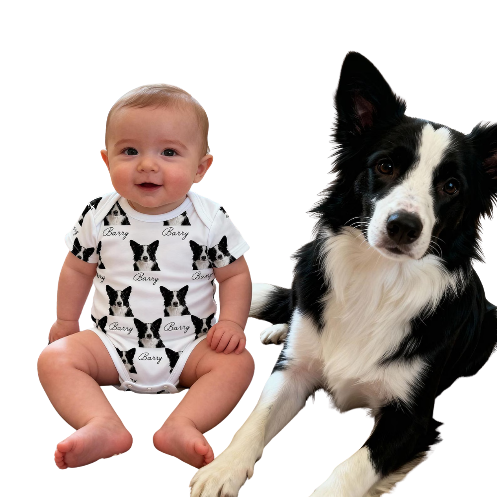 Custom Dog Photo Baby Bodysuit, Personalized Pet Faces Baby Bodysuit BB0449