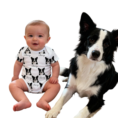 Custom Dog Photo Baby Bodysuit, Personalized Pet Faces Baby Bodysuit BB0449