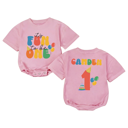 Custom It's Fun to Be One Baby T Shirt Romper, Custom 1st Birthday Baby Romper BB0195