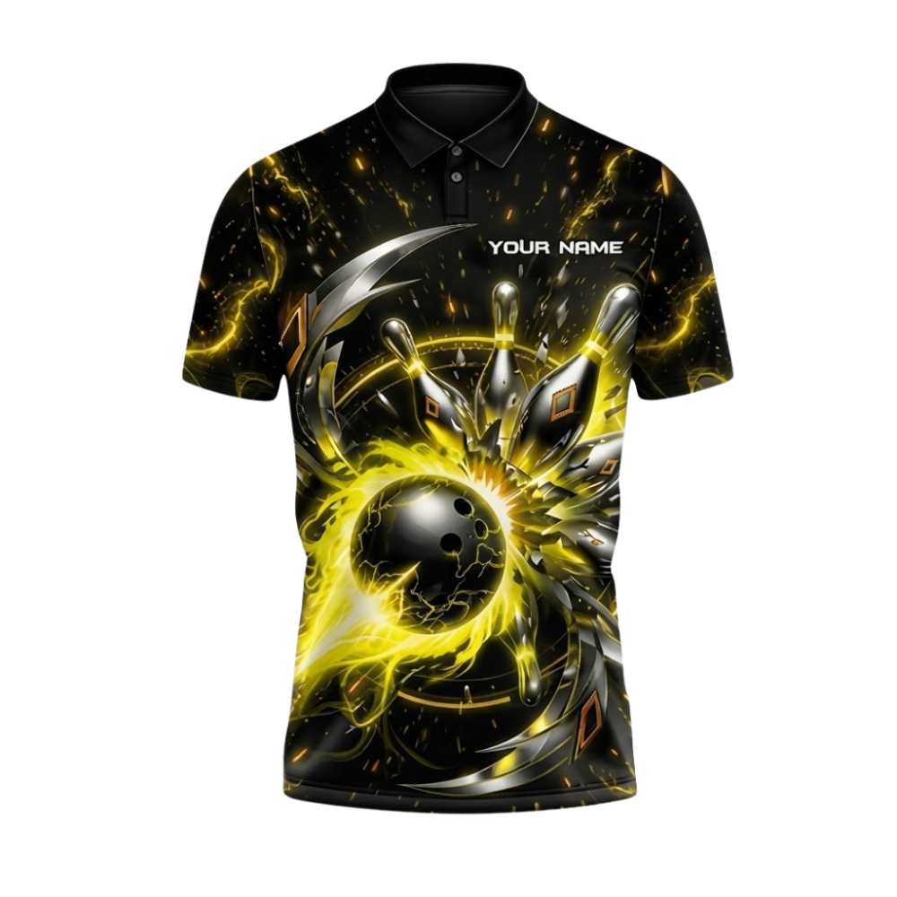 Custom Team Yellow Plasma Energy Bowling Polo Shirts Mens, Custom Team Bowling Shirts BZ1059