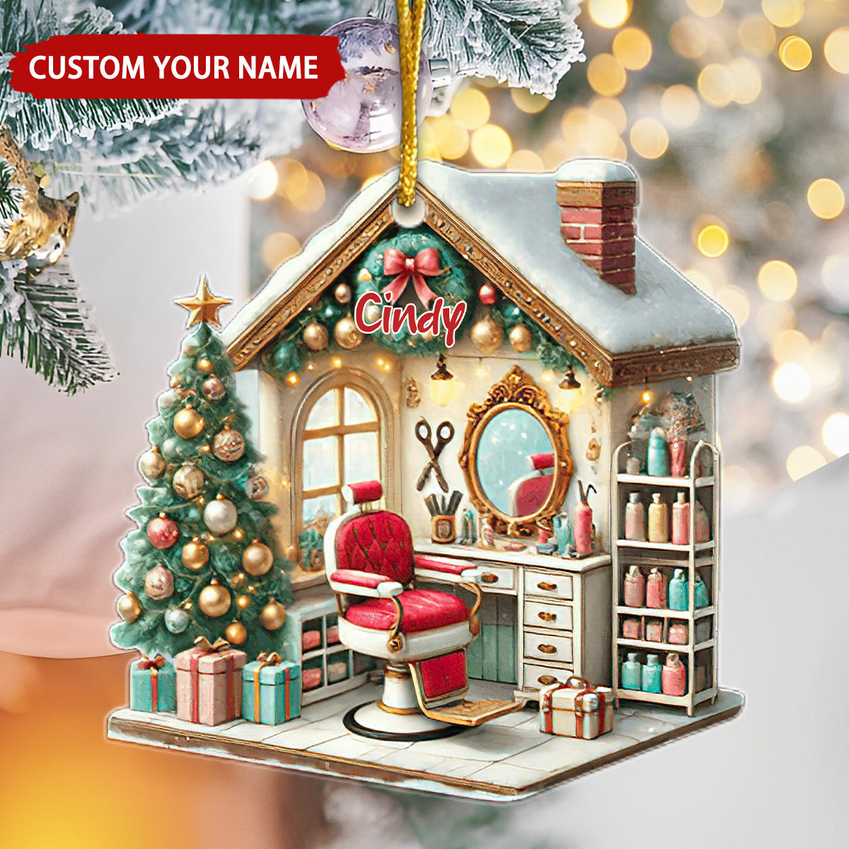 Hair Salon Christmas Tree Personalized Ornament, Custom Name Hairdresser Ornament ON1509
