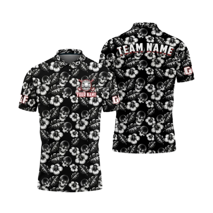 Custom Team Skull Flowers Hawaii Golf Polo Shirt For Men, Custom Skull Golf Shirts GZ0411