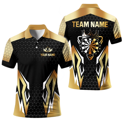 Custom Team Black And Gold Dart Polo Shirt Mens, Custom Darts Team Shirts DE0102