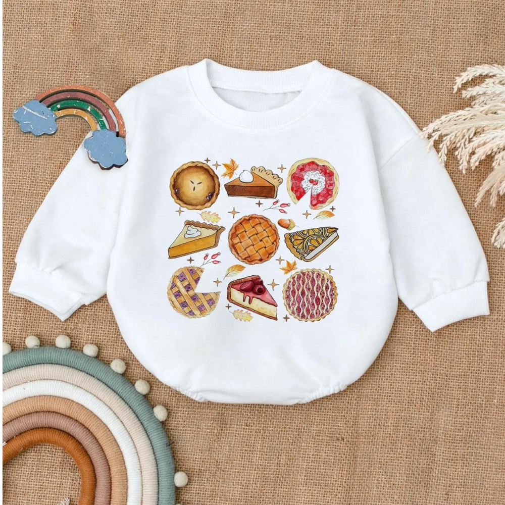 Baby Pumpkin Pie Romper Sweatshirt, Thanksgiving Fall Baby Romper Sweatshirt BB0100
