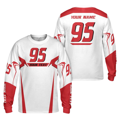 Custom Name & Number Dirt Bike Long Sleeve Men Jersey White Red, Custom Racing Dirt Bike Jerseys MZ0090