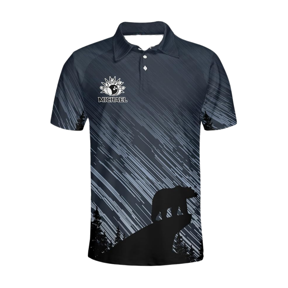 Custom Meteor Bear Bowling Mens Polo Shirt, Custom Bear Lover Bowling Team Shirt BZ0787