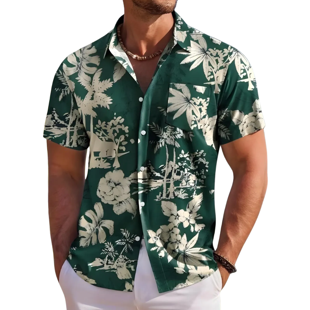 Green Tropcical Hawaiian Shirt For Men Women With Pocket, Tropical Hawaiian Shirt HE0388