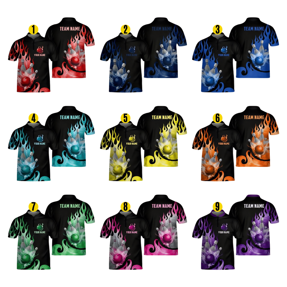 Custom Red Flame Ball Bowling Jersey Mens, Custom Flame Bowling Team Shirts BE0234