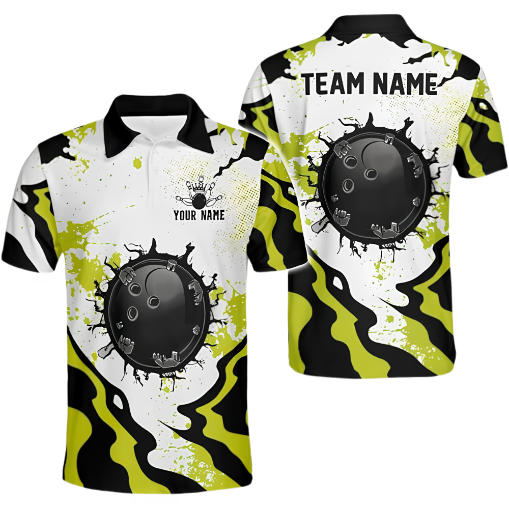 Custom Team Cracked Ball Red White Bowling Polo Shirt For Men, Custom Bowling Team Shirts BZ0667