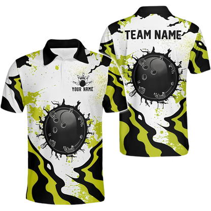 Custom Team Cracked Ball Red White Bowling Polo Shirt For Men, Custom Bowling Team Shirts BZ0667