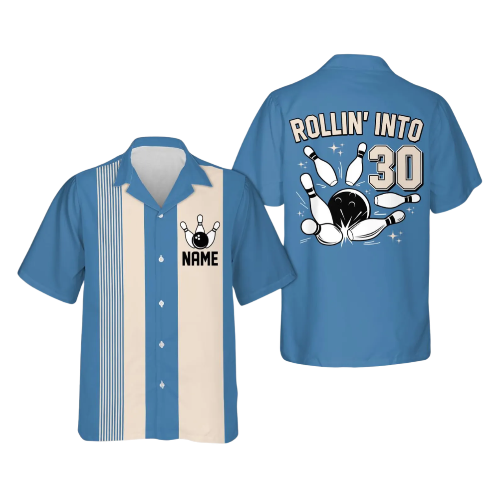 Rollin' Into Custom Age Retro Bowling Hawaiian Shirt, Custom Birthday Bowling Shirts BE0225
