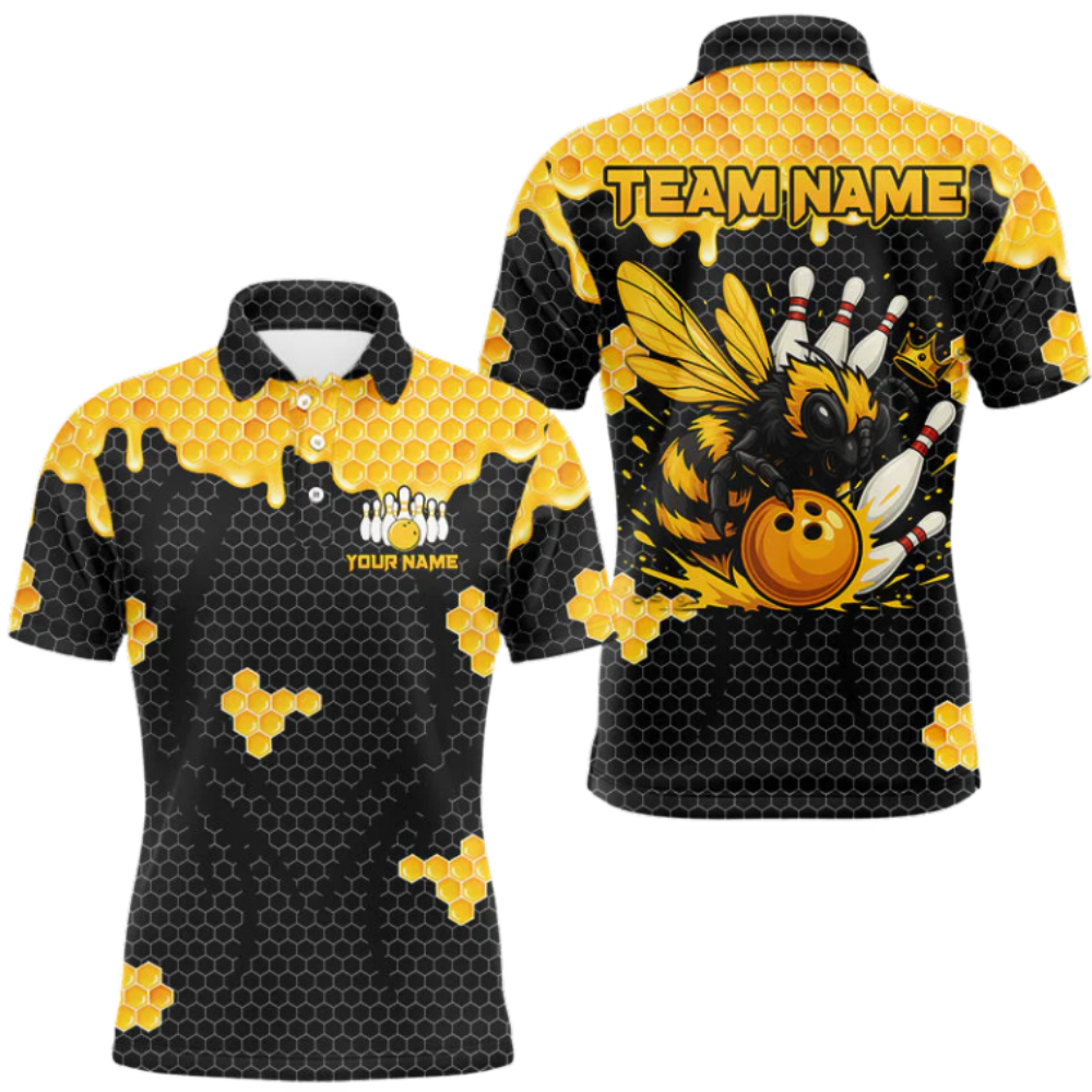 Custom Bee Honeycomb Bowling Polo Shirt Mens, Custom Bee Bowling Team Shirts BZ0641
