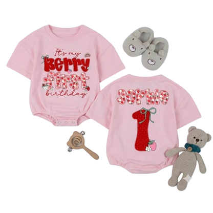 Customized It's My Berry First Birthday Baby T Shirt Romper, Custom Strawberry 1st Birthday Baby Romper BB0285