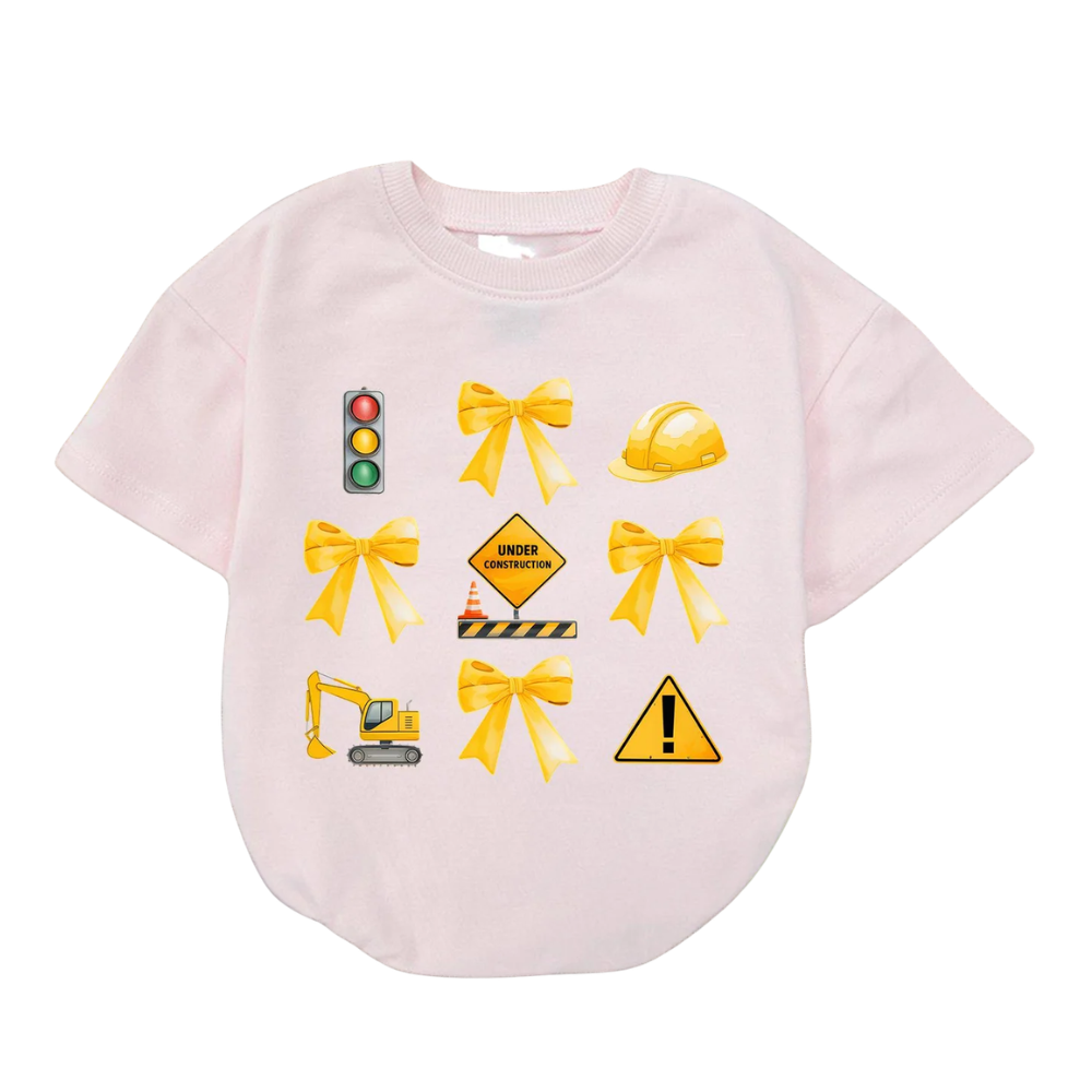 Construction Coquette Baby Short Sleeves Bubble Romper, Construction Worker Baby Romper BB0176