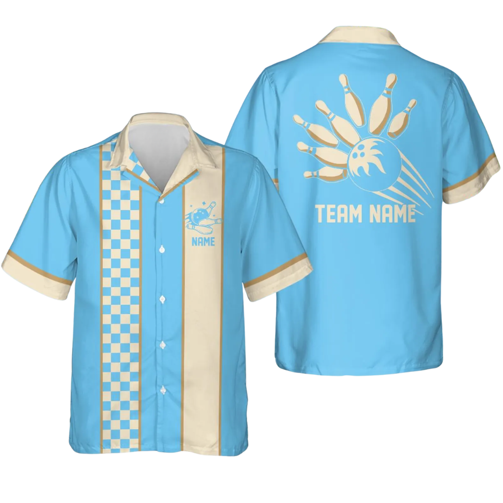 Custom Retro Checkered Bowling Hawaiian Shirt Men, Custom Retro Team Bowling Shirts BE0228