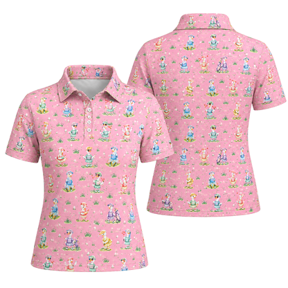 Women's Silly Goose Pink Golf Polo Shirt, Funny Goose Golf Shirts For Ladies GE0471