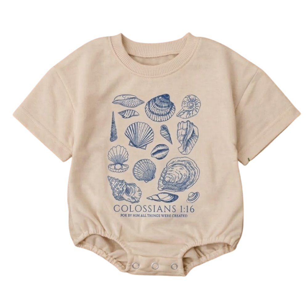 Colossians 1:16 Seashell Bible Verse Baby Tshirt Romper, Christian Baby Romper BB0029