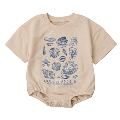 Colossians 1:16 Seashell Bible Verse Baby Tshirt Romper, Christian Baby Romper BB0029
