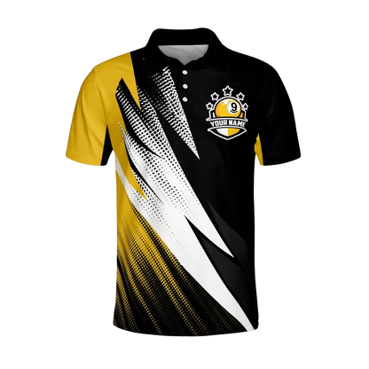 Custom Black Yellow 9 Ball Billiard Polo Shirt Men, Custom Team 9 Ball Billiard Shirts BIZ0179