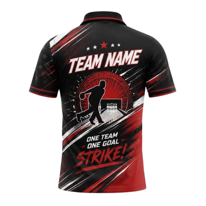 One Goal One Team Custom Red Black Bowling Polo Shirt For Men, Custom Bowling Team Shirts BZ0920