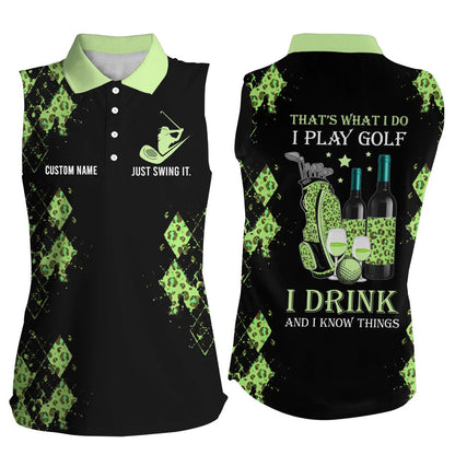 Personalized leopard Women sleeveless polo shirt multicolor, funny golf wine That's what I do, I play golf drink SO1345
