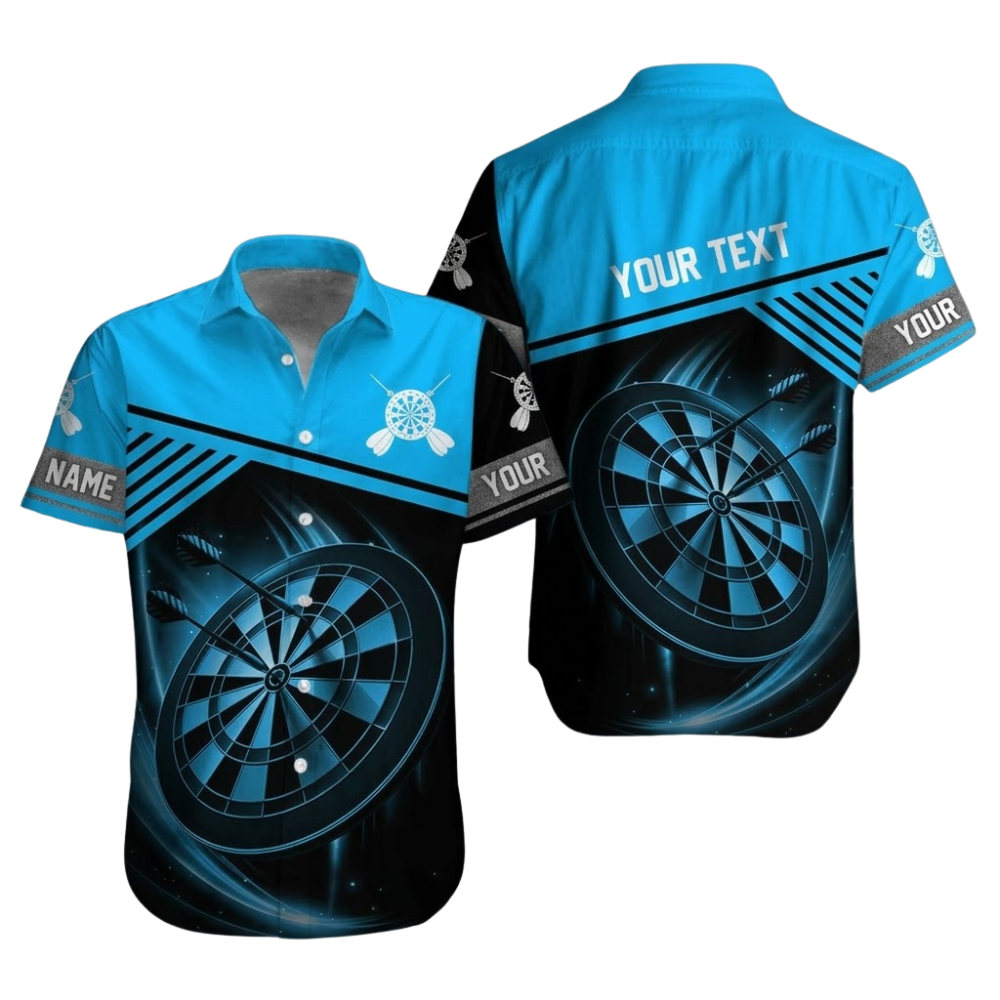 Custom Team Blue Black Dart Hawaiian Shirt Mens, Custom Dart Shirts DZ0106
