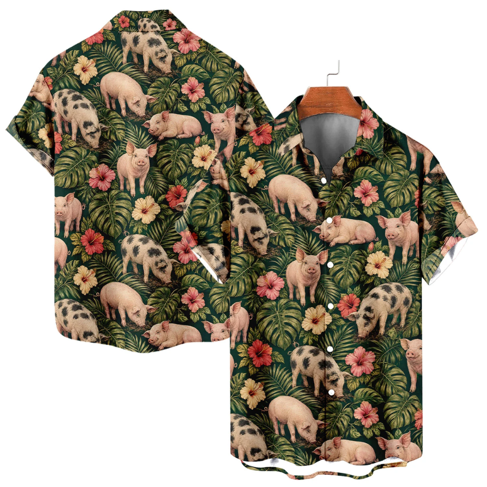 Tropical Pig Hawaiian Shirt Men Women, Pig Hawaiian Shirts HE0705